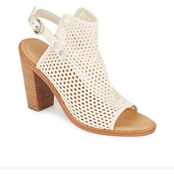 Rag and Bone "Wyatt" White Leather Open Toe Slingback Stacked Heel Sandal Bootie - Picture 2 of 16